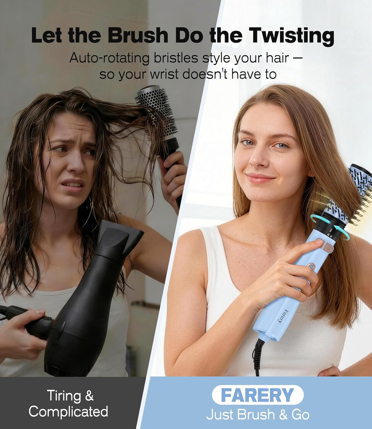 Farery Rotating Hot Air Brush Set - 1000W 4-in-1 Volumizer & Blow Dryer for Fine to Medium-Thick Hair | Smooth, Curl & Style