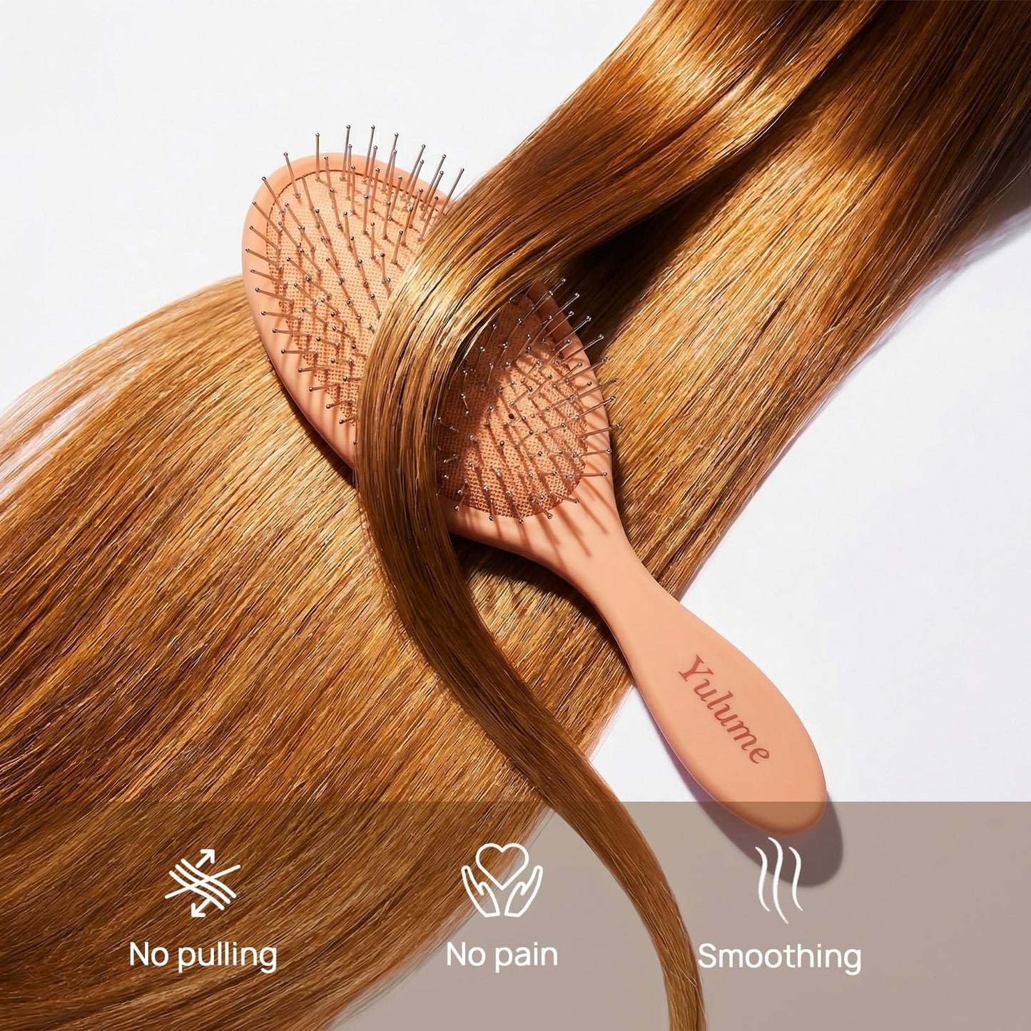 Yulume 2-Pack Paddle Brush Set, Air Cushion Round-Tip Steel Pins for Scalp Massage, Pain-Free Detangling for Wet, Dry, Curly & Thick Hair, Anti-Static, Bonus Tail Comb & Clip, Pink & Orange