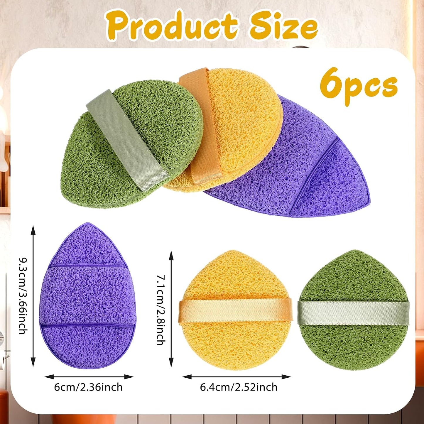 6Pcs Reusable Facial Sponges - Soft Face Scrubber Pads for Deep Pore Cleansing | 3 Colors Available