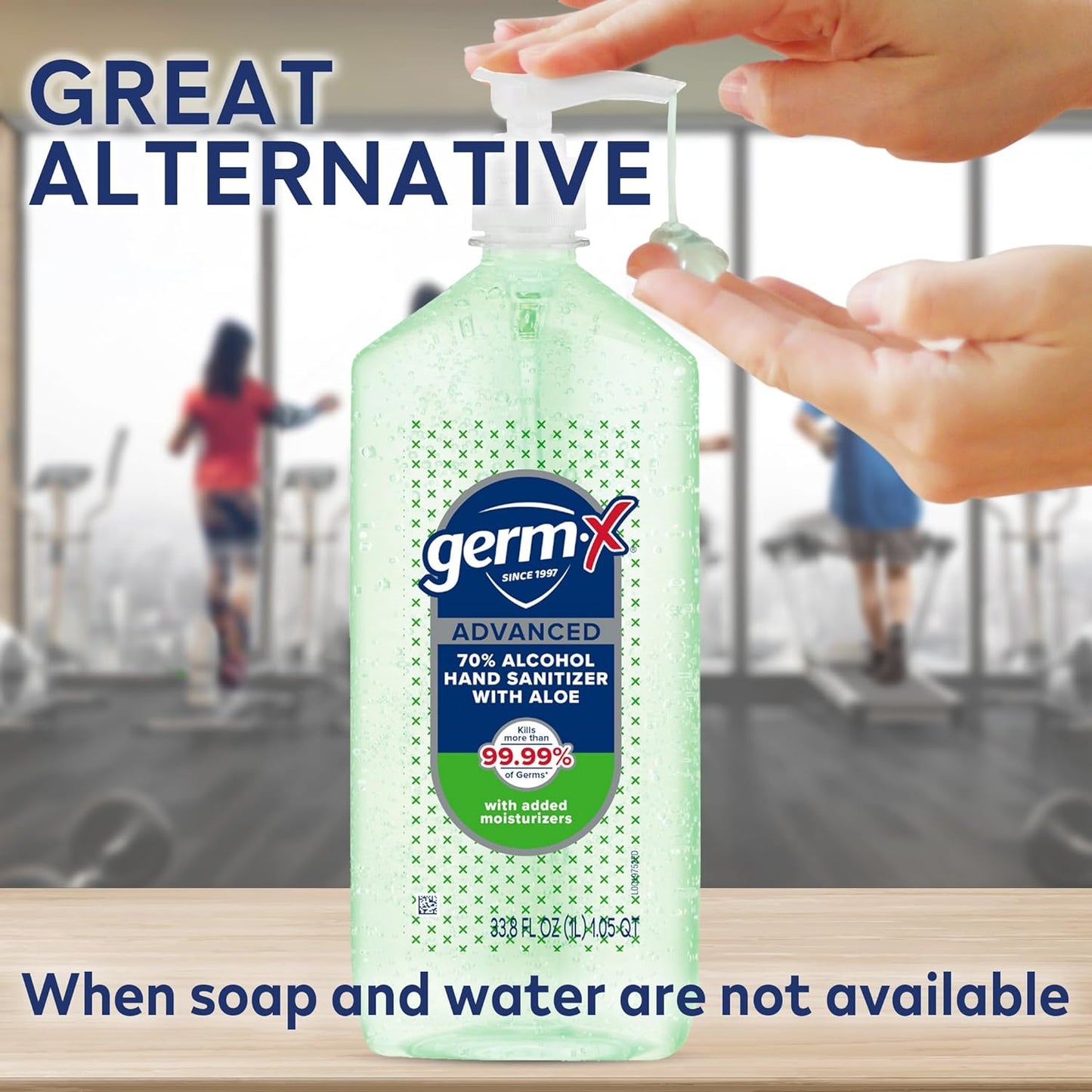 Germ-X Advanced Hand Sanitizer - Aloe & Vitamin E Moisturizing Gel | 1 Liter Pump Bottle