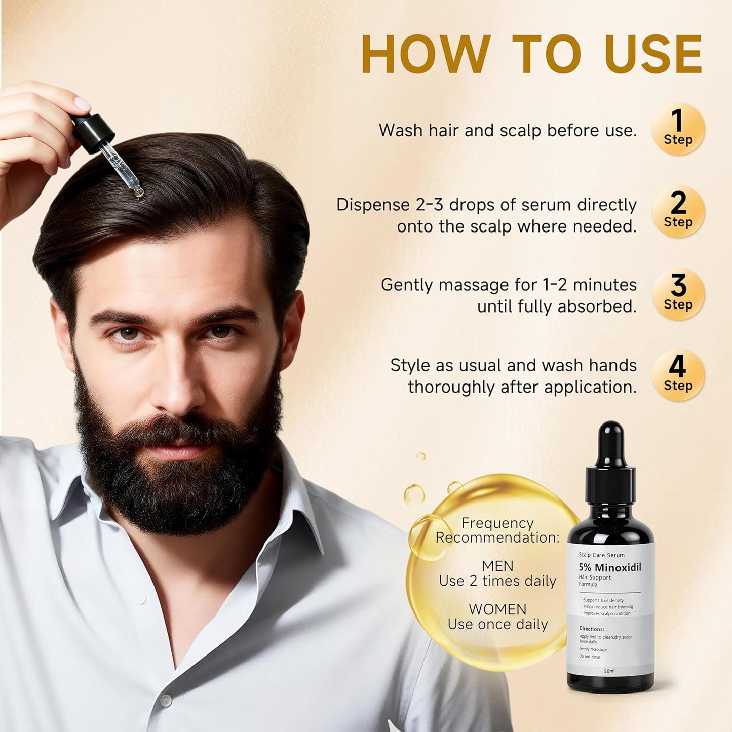 Minoxidil Growth Serum for Hair Loss - Supports Regrowth & Beard Growth | Lightweight Scalp Serum with Rosemary Extract, 1.7 fl oz - White
