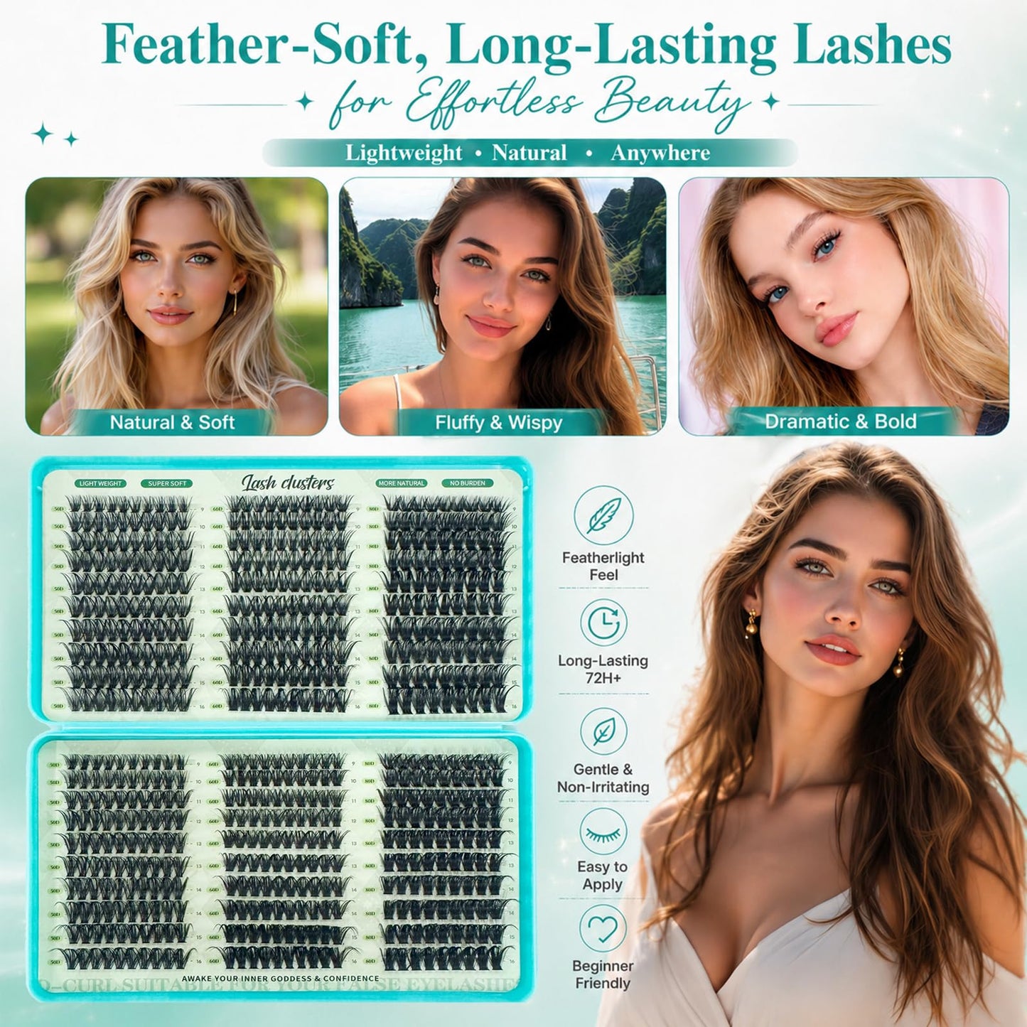 Lash Clusters Kit, 600 Pcs Eyelashes Lash Clusters D Curl 9-16mm