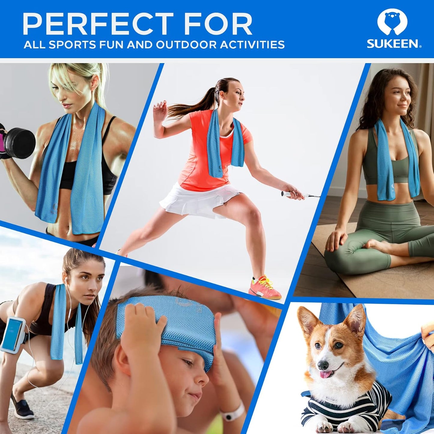 Sukeen Cooling Towels - 4 Pack Microfiber Ice Towels for Yoga, Sports, Gym | 40"x12" Soft & Breathable