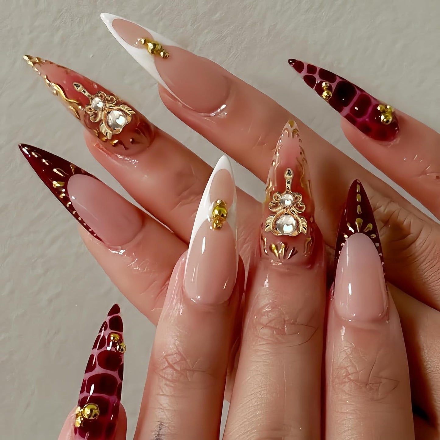 Almond Press-On Nails - Ombre French Tip with Butterfly Designs | 24 Pcs Set for Women