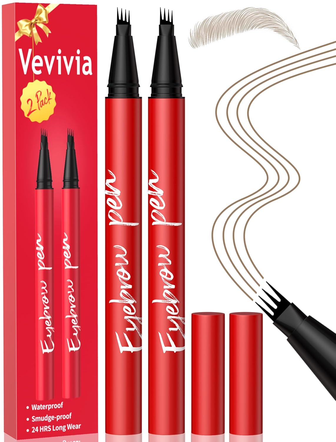 Eyebrow Pencils for Women - Precise 4-Tip Brow Pen 2 Pack | Natural-Looking Fuller Brows, Dark Brown