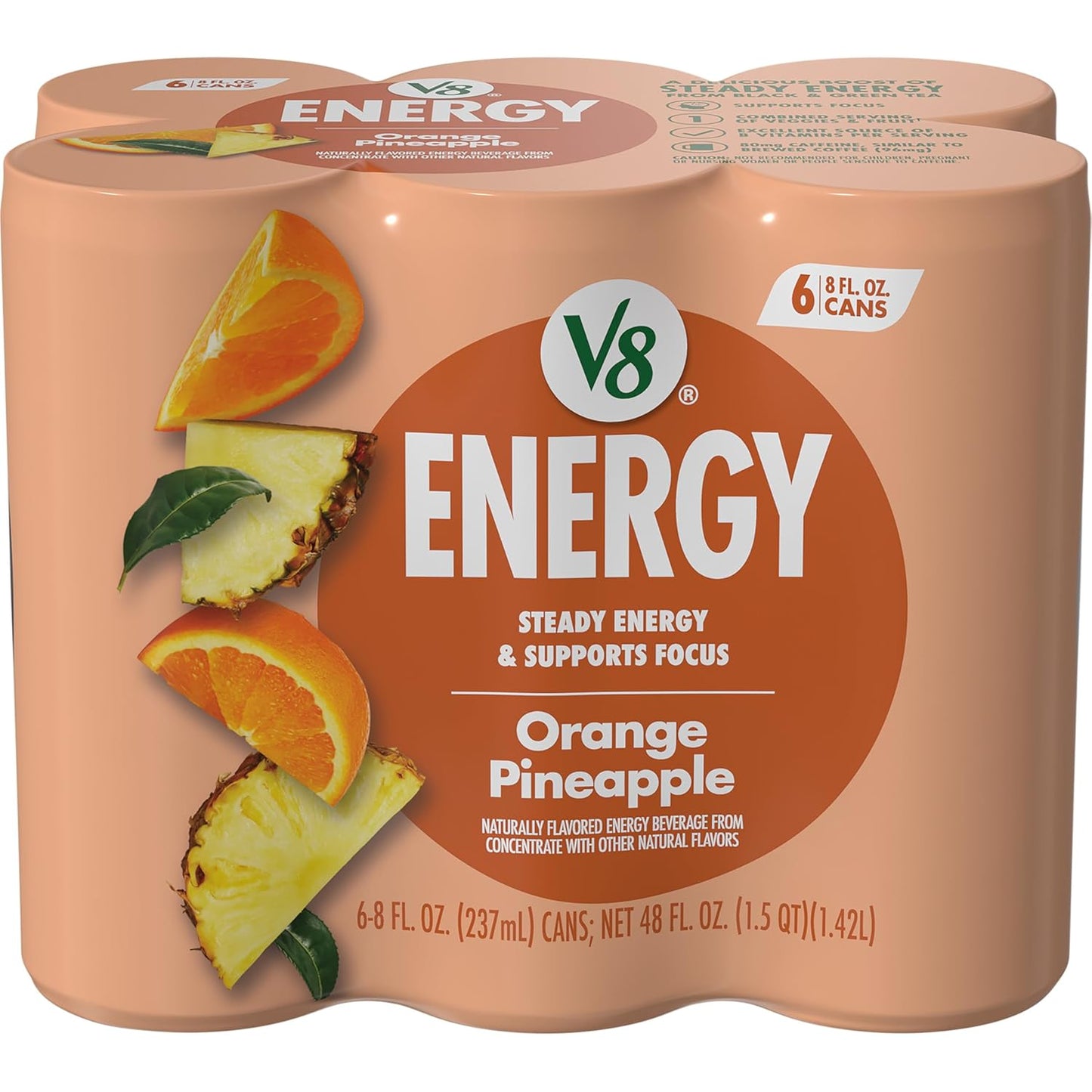 V8 Energy Peach Mango Energy Drink - 8 Fl Oz Can | 24 Pack of Refreshing Energy Boost
