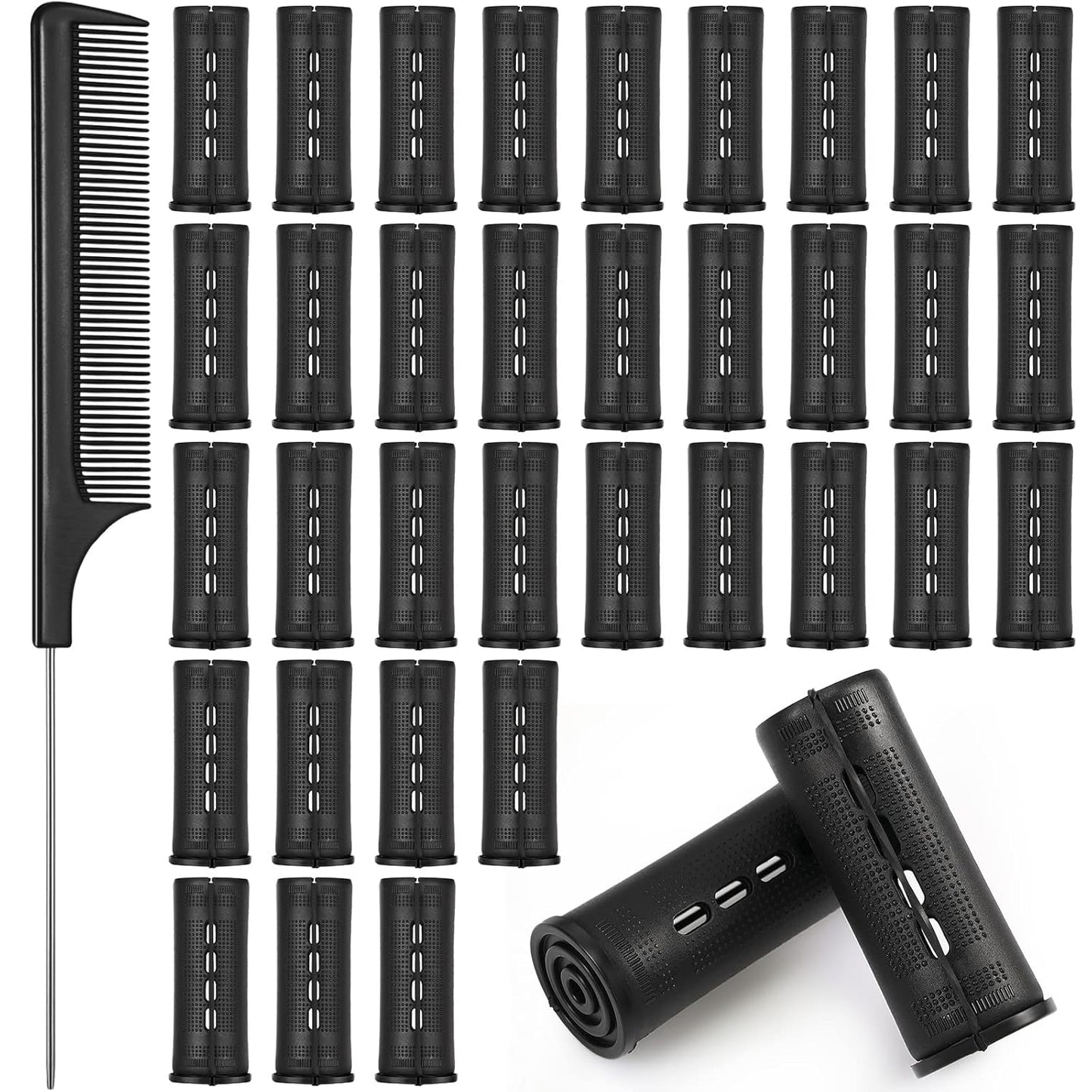 WILLBOND 36-Piece Cold Wave Perm Rods Set - Hair Rollers & Steel Rat Tail Comb for Styling