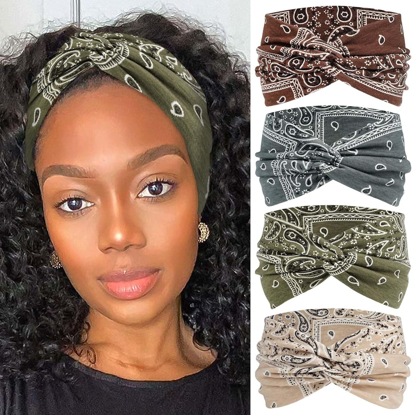 Bandana Headbands for Women - Large Turban Wraps | Knotted Criss Cross Design, Perfect for Workouts