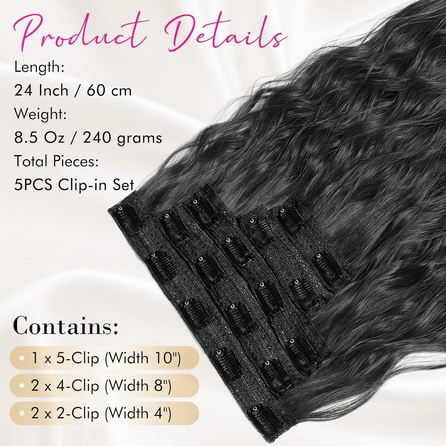 Clip-In Hair Extensions - 24" Thick Brown Loose Waves | Invisible Lace Weft for Natural Look