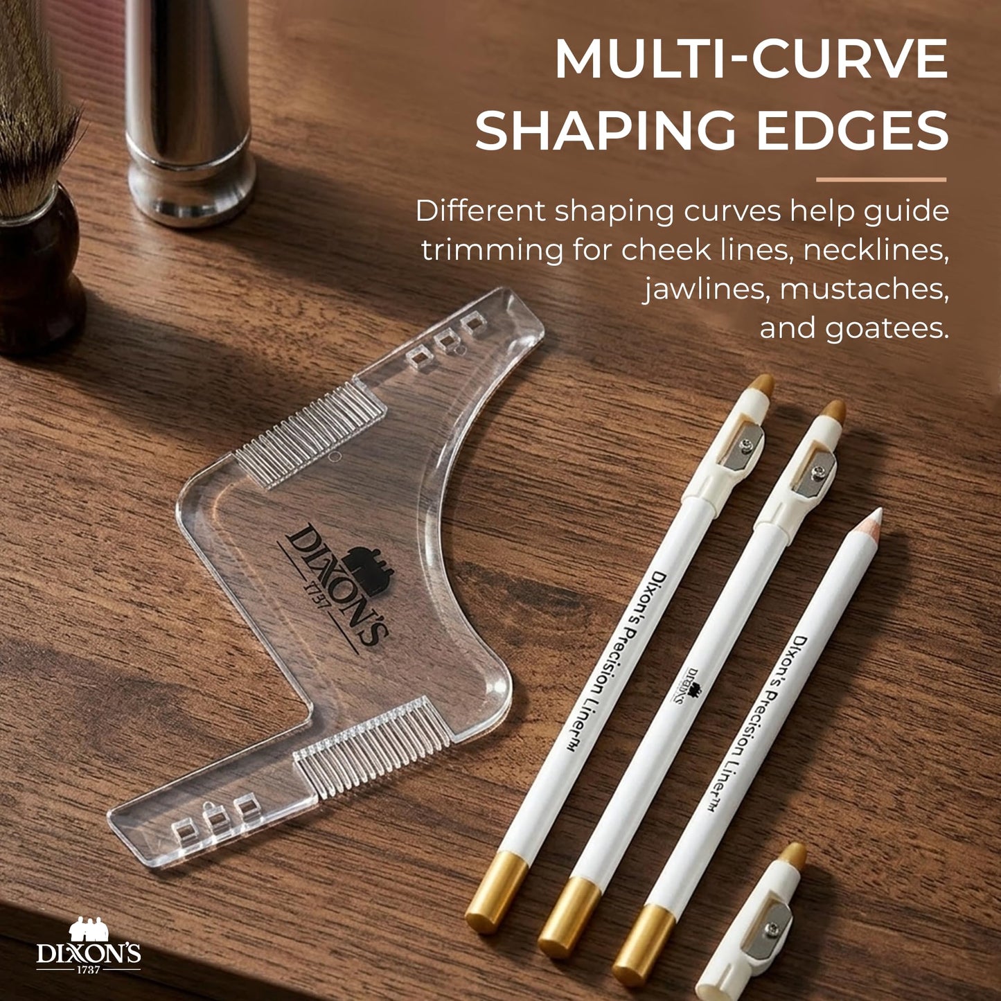 Dixon's 1737 Clear Line Pro Beard Shaper Tool for Men with Precision Liner Pencil, Transparent Beard Line Up Guide Template with Comb Edges Neckline and Cheek Line Trimming