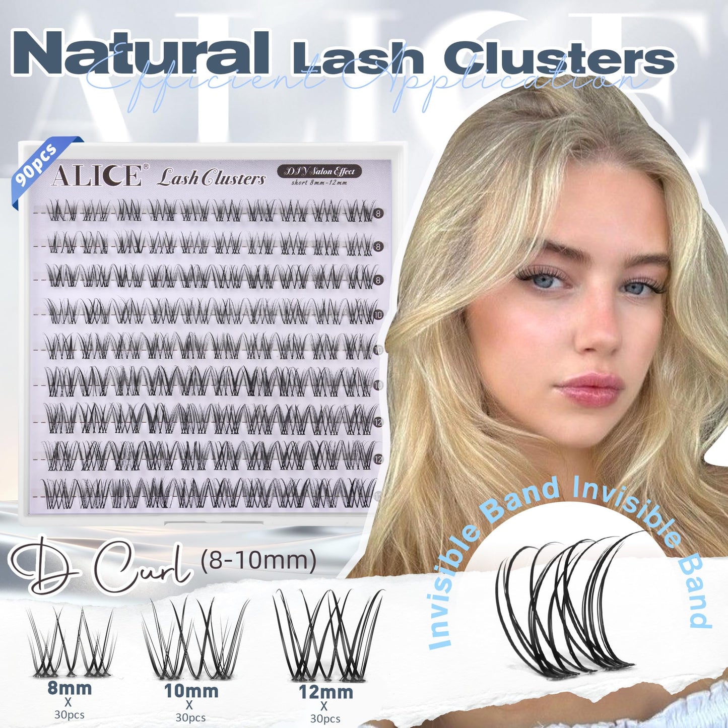 ALICE Natural Short Lash Clusters Invisible Band Wispy Eyelash Clusters 8-12mm Cluster Eyelash Extensions Lash Extensions DIY Individual Lashes