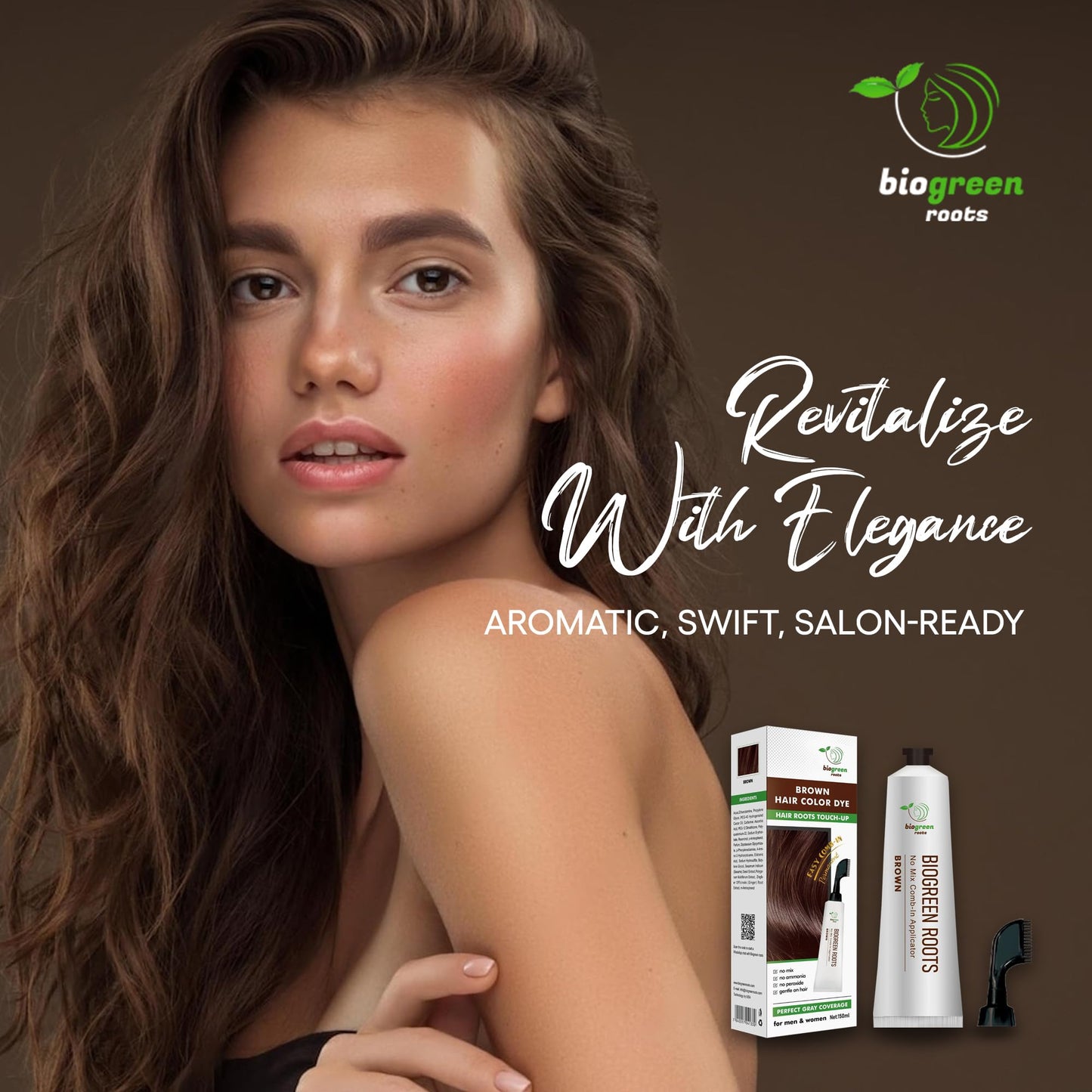 Biogreen Roots Ammonia-Free & Paraben Free Herbal Hair Dye for Women & Men– Gray Coverage with Natural Extracts – Nourishing Brown Hair Dye for Healthy Hair – Brown (150 ml)
