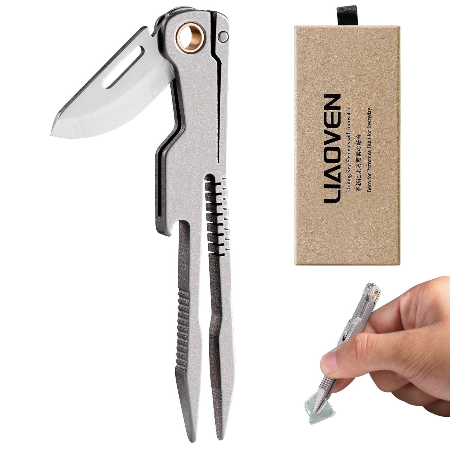 LIAOVEN Titanium EDC Tweezers Tool for Men, Precision Tweezers with Knife Survival Camping Outdoor Travel Garden Plant Splinter Craft Mini Tweezer Tool for Father Gifts