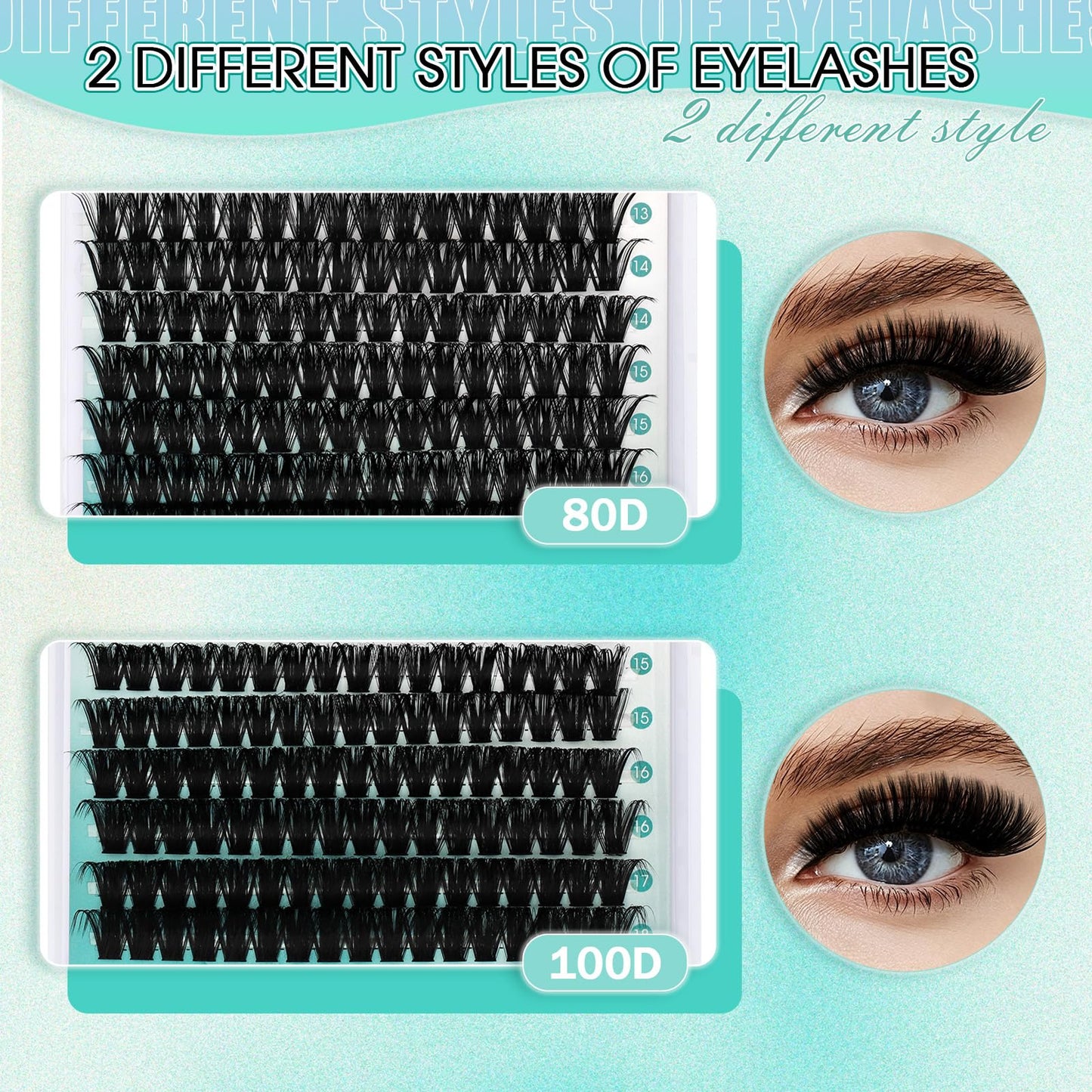 GEMERRY 924Pcs Lash Clusters Kit Fluffy Lash Clusters Eyelash Extension Kit with Waterproof Bond and Seal Remover Tweezers for Beginners（2X 80P+100P）