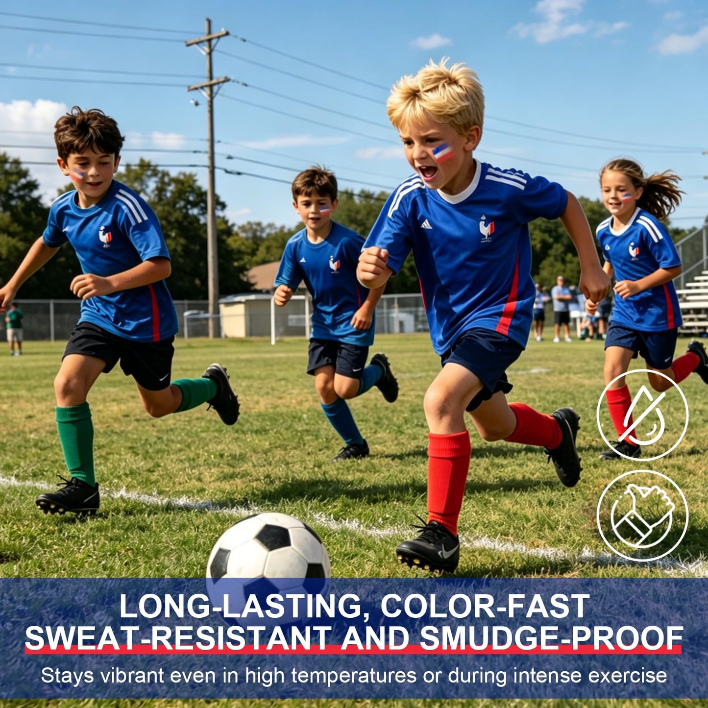 France Face Paint Stick - Sweatproof High Pigment for World Cup Fans | Red, White & Blue Colors