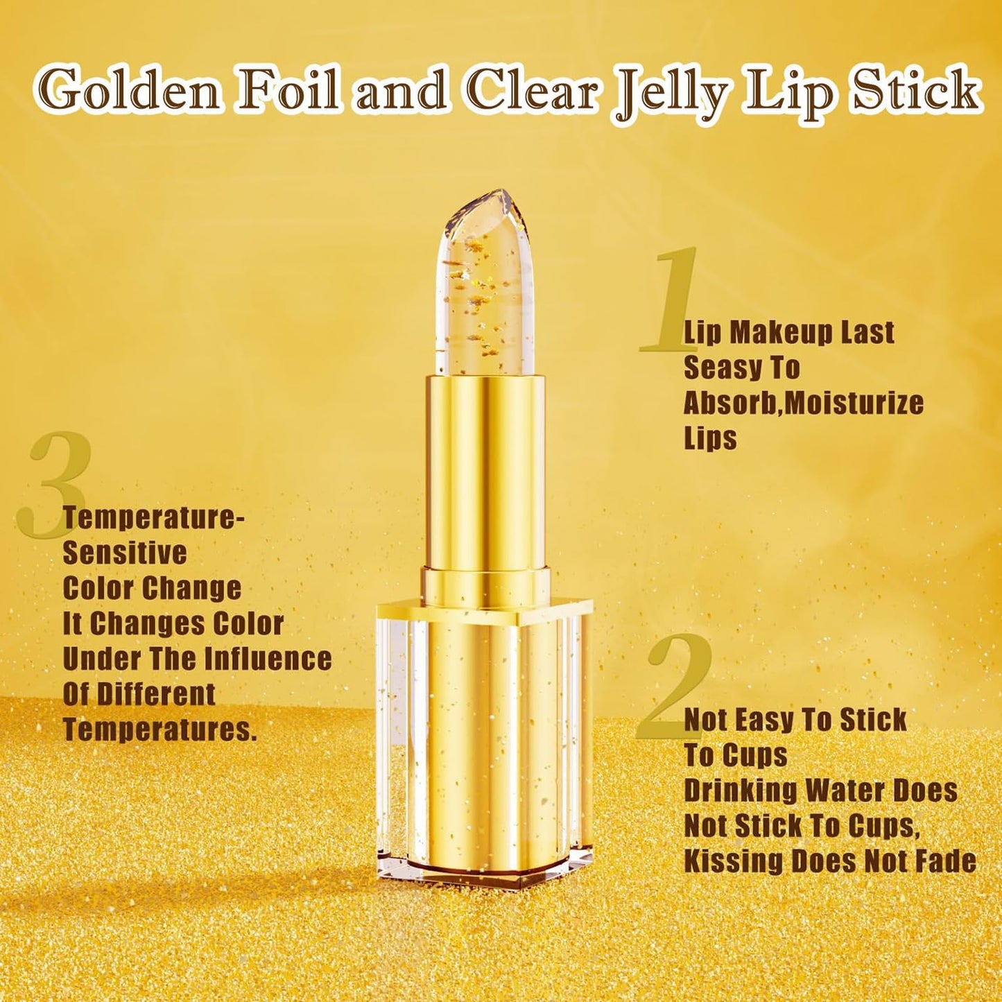 Domality 2PCS Transferproof Color Changing Lipstick, pH Activated Tint Balm, Clear Gold Foil Lipsticks That Changes Colors, Moisturizing Glossy Shine Lip Gloss for Women