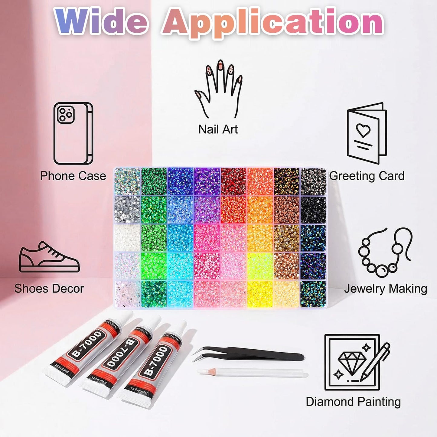 OGACRLA 42000Pcs Bedazzling Kit 40 Colors Resin Jelly Resin Rhinestones for Bedazzling with Tweezers, 3mm Bedazzler Kit with 3Pcs B7000 Jewelry Glue for Tools, DIY Arts, Bedazzled Nail & Crafts Gifts