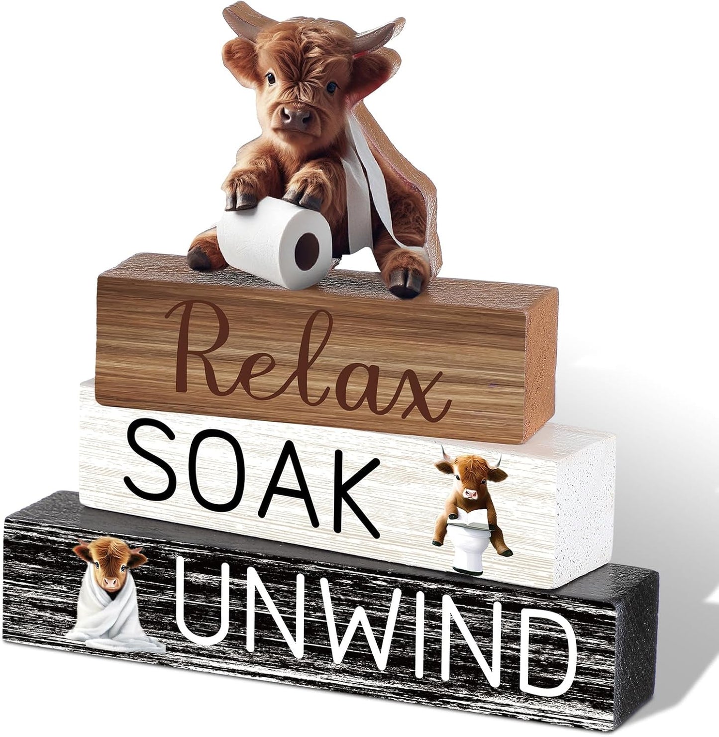 Highland Cow Bathroom Decor | 4 Pcs Farmhouse Style Table Centerpiece for Christmas & Valentine's Day
