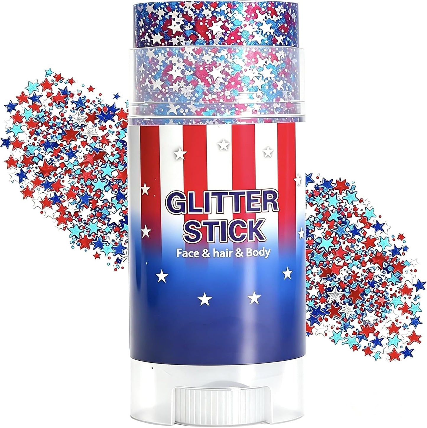Patriotic Red White Blue Glitter Stick - Waterproof Face & Hair Glitter for 4th of July Celebrations | 250th Anniversary