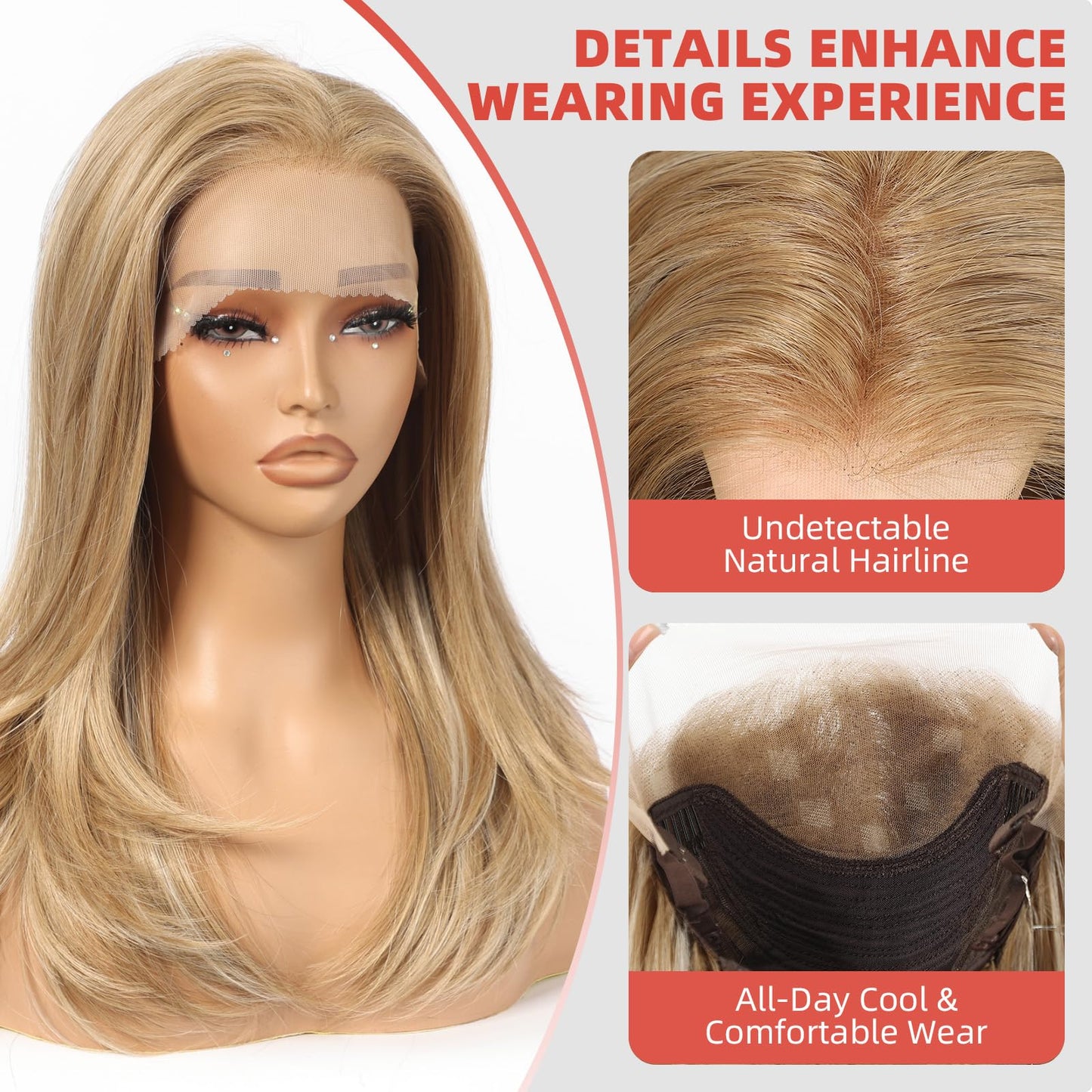 Allbell Synthetic Lace Front Wigs for Women, 13 * 4 Long Layered Hair Wig With Natural Glueless Hairline 20 Inch for Daily