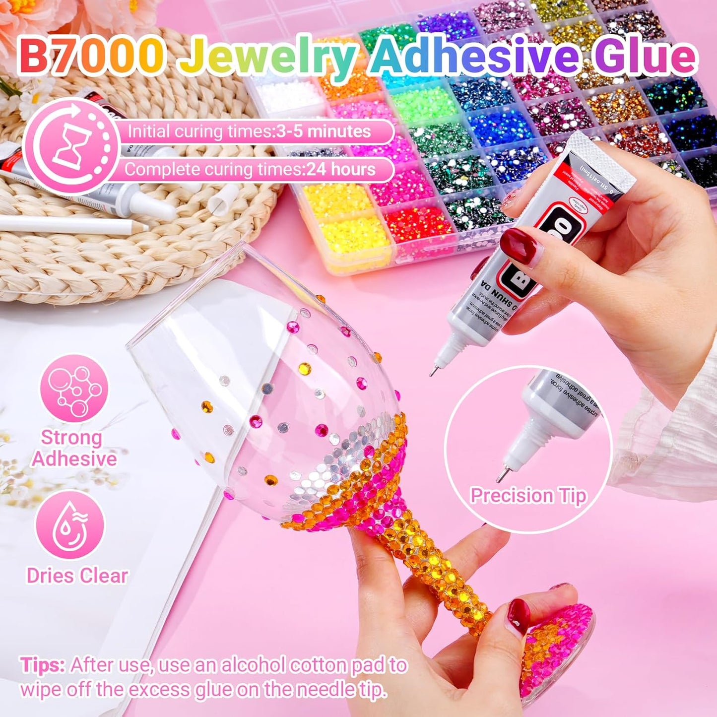 Jelly Rhinestones - 46000 Pcs 42 Colors Flatback Gems for Crafting | 3mm Multicolor with B7000 Glue
