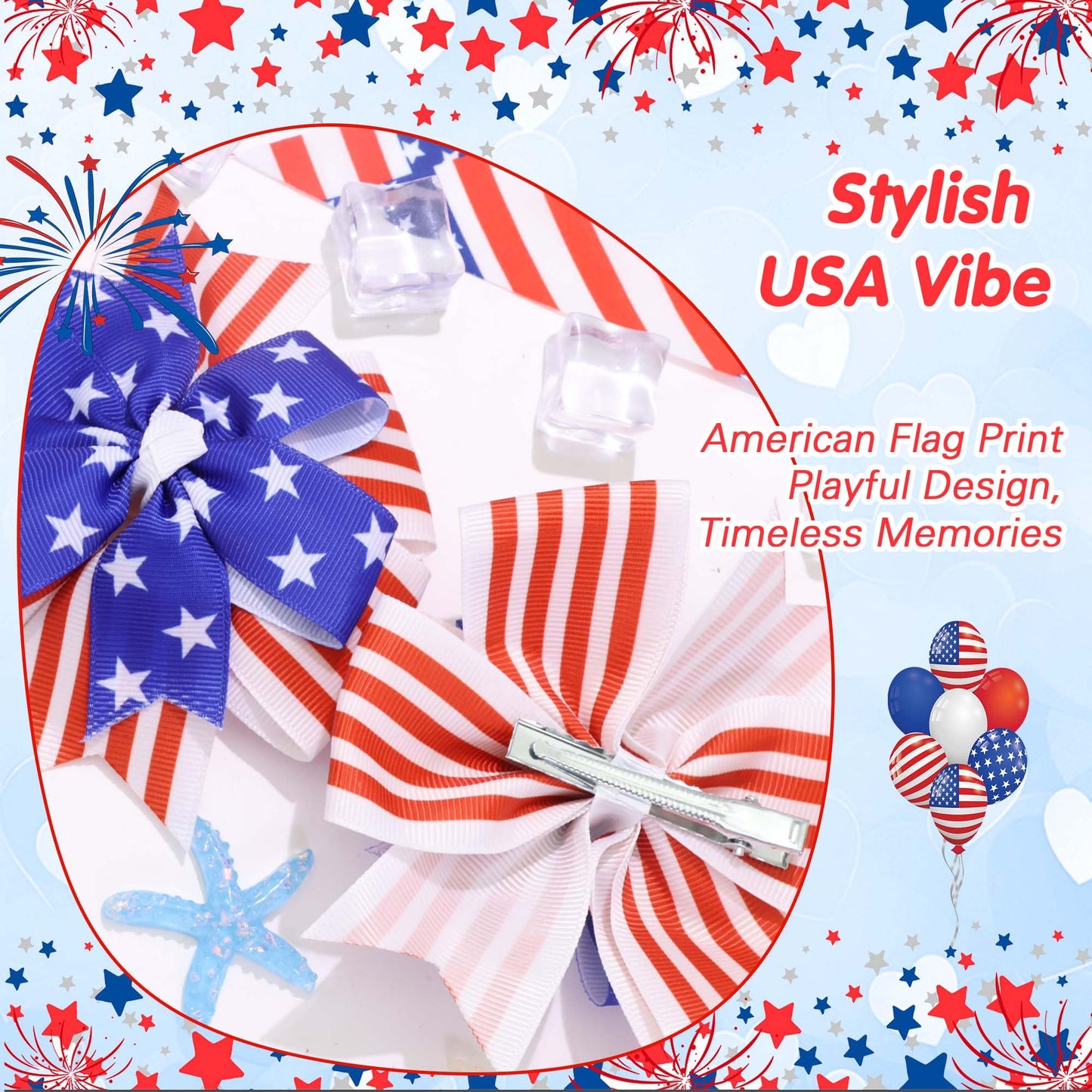 FARSYOD 4th of July Bows for Girls Hair Patriotic Bow Red White Blue Bowknot Clip USA Flag Ribbon Bow Accessories for Fourth of July Independence Day