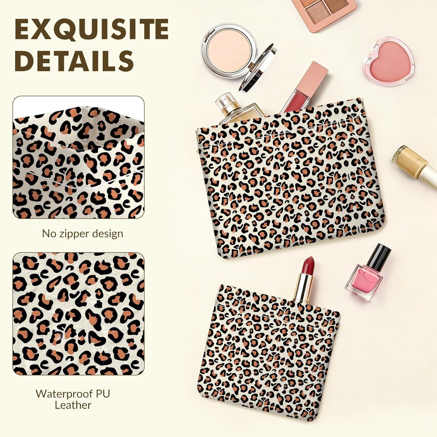 Leopard Print Makeup Bag Set - 2 PCS PU Leather Cosmetic Organizer | Portable Travel Pouch for Women