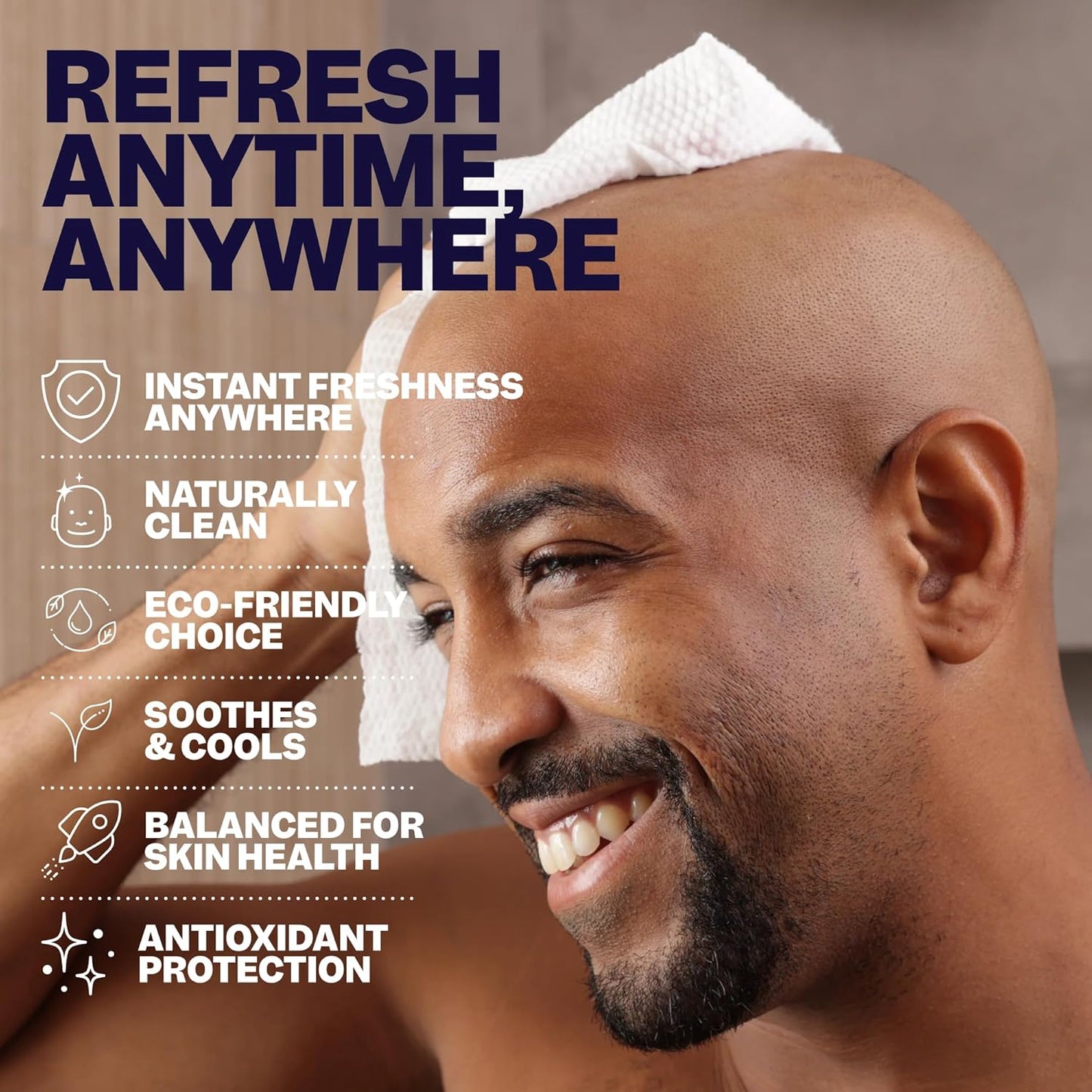Head & Body Towelette Wipes for Men - Rinse-Free, Flushable, pH-Balanced | 10ct, Aloe & Eucalyptus Infused
