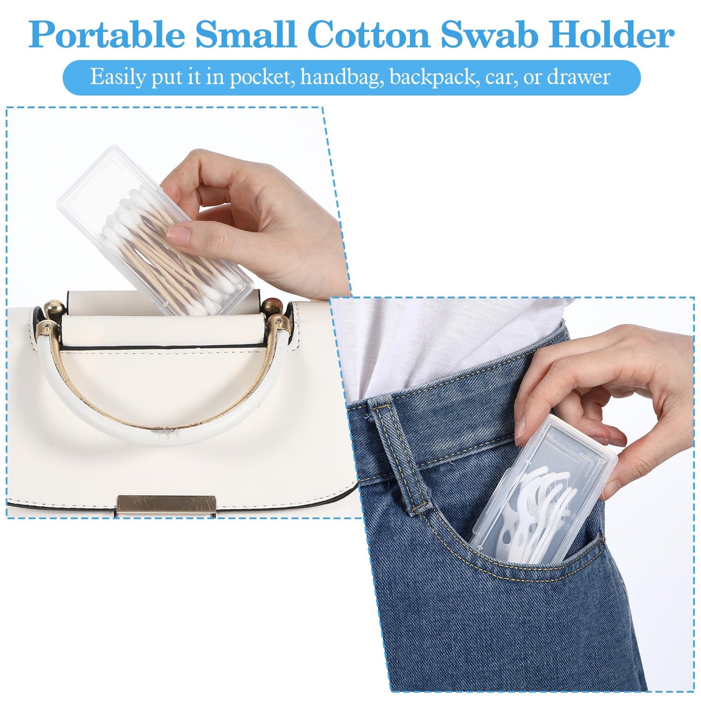 4 PCS Cotton Swab Holder for Travel, Clear Floss Pick Holder, Small Containers for Travel, Portable Storage Case for Cottons Buds Hair Ties Floss