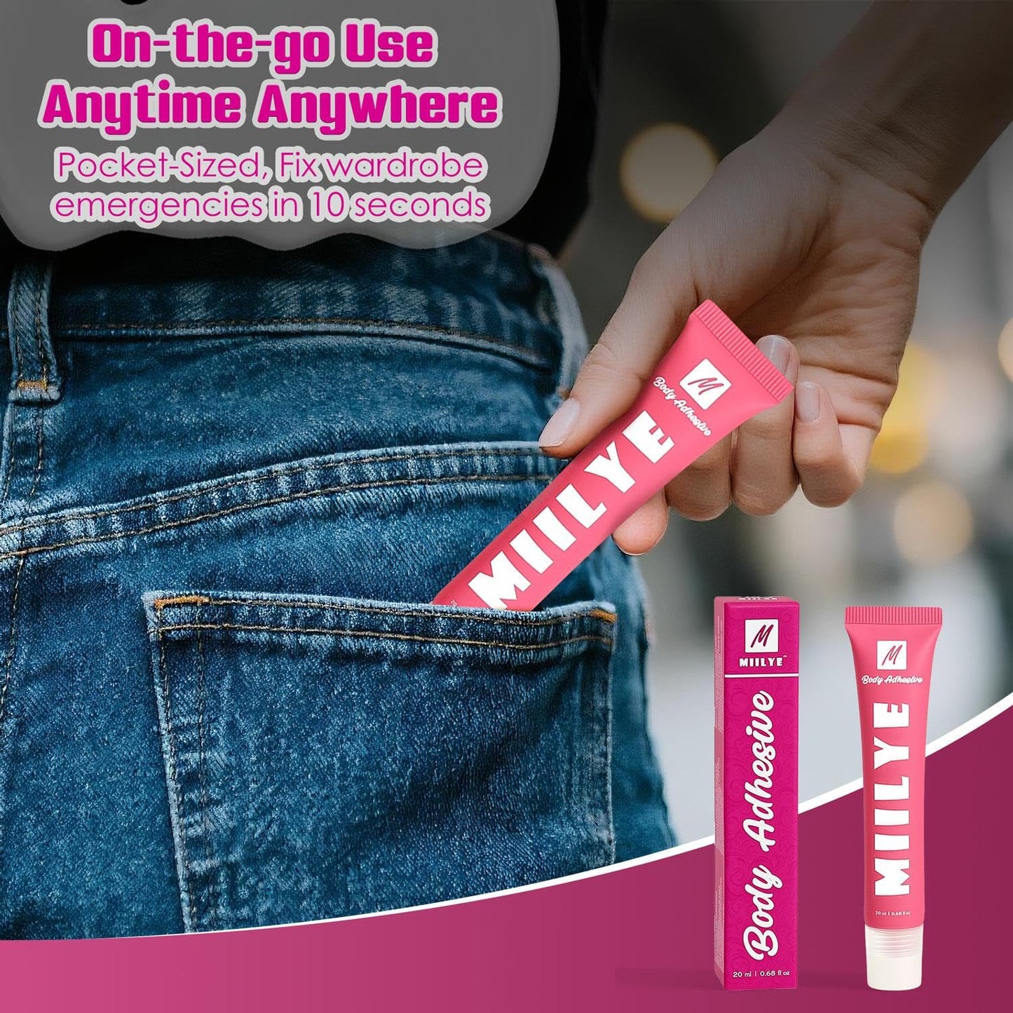 Body Adhesive Glue for Clothes 20ml, Sweat Proof, Water Wash Off Skin Adhesive, Fabric-Safe Liquid Fashion Glue Tape for Dancers, Women Bras, Wigs, Stockings