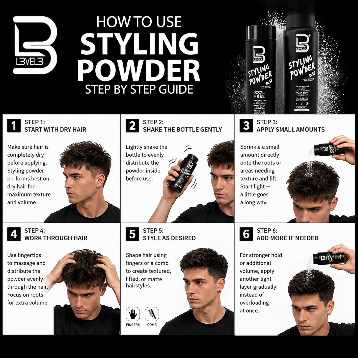 Level 3 Styling Powder for Men - Natural Look, Easy Application, No Greasy Residue | 30g