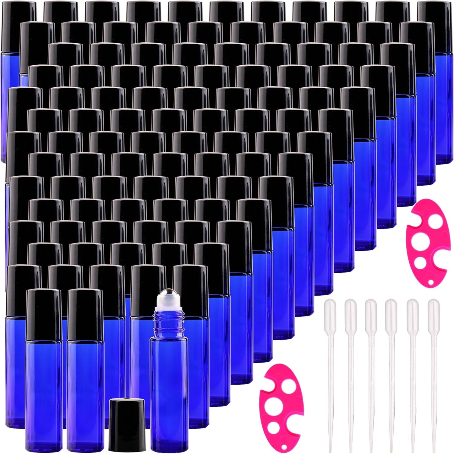 Amber Glass Roller Bottles for Essential Oils - 10ml with Stainless Steel Roller Balls & Aluminum Cap