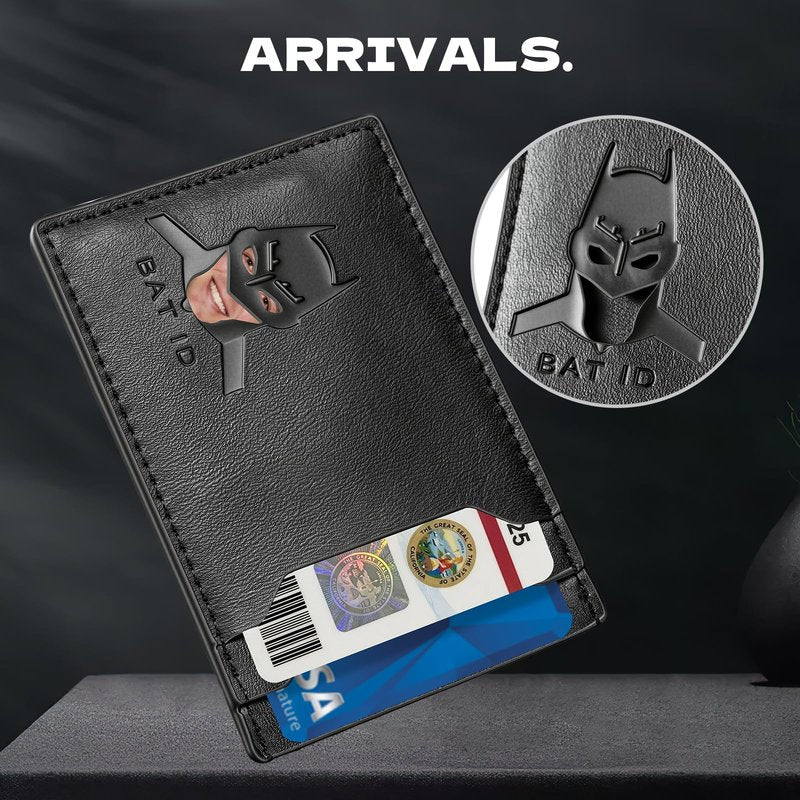 AMARONE Leather Bat Wallet, Superhero Card Holder with Multiple Card Slots, Face Eyes Cutout Card Holder, Personalized ID Wallet