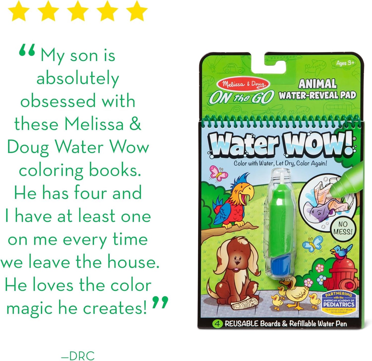Melissa & Doug Water Wow! Mess-Free Coloring Book - Reusable Water-Reveal Activity Pad for Toddlers & Kids Ages 3+ | Animal Theme