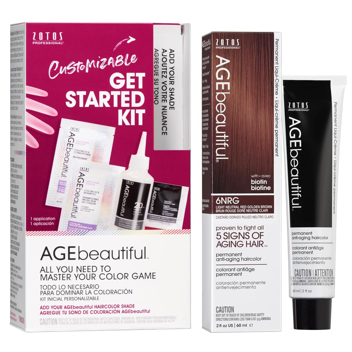 AGE Beautiful Permanent Hair Color Cream - 100% Gray Coverage Hair Dye with Biotin for Fuller, Thicker Hair | Professional Salon Quality