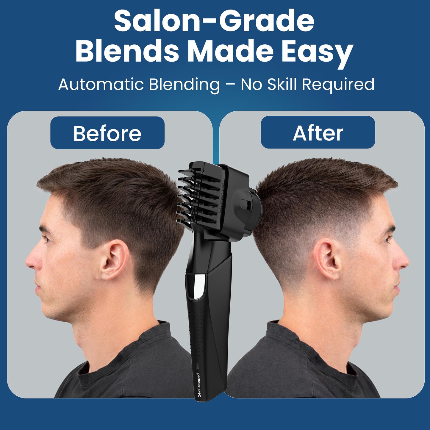 247 Groomed Self Haircut Trimmer For Men– Auto Blending Hair Trimmer, Self Hair Fading Tool, Adjustable Fade Guide (1–20mm), Hair Clippers For Men, Beard, Nose Trimmer, Foil Shaver, Unisex BodyGroomer