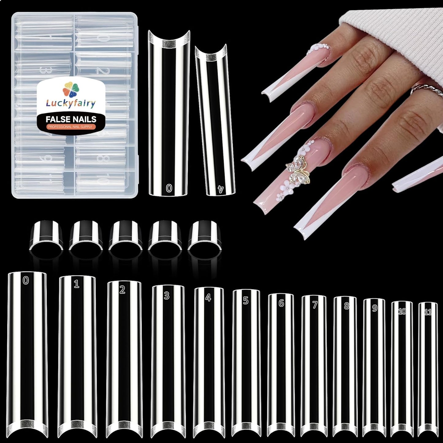 Luckyfairy Square Nail Tips - 240pcs Soft Gel Fake Nails for Home DIY Manicure | 3XL Matte Half Cover in 12 Sizes