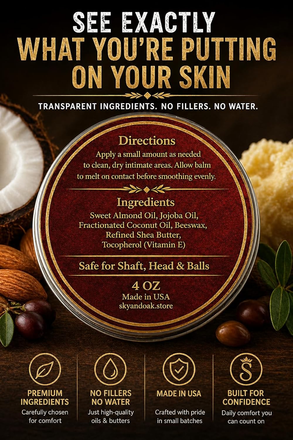Men’s Intimate Conditioning Balm | Fragrance-Free Grooming for Sensitive Skin - 4 oz