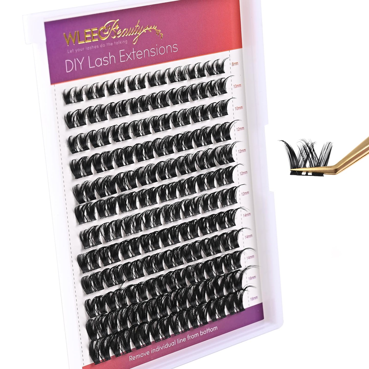 Wleec Beauty Wide Eye Lash Clusters Eyelash, 96PCS DIY Lash Extensions, Individual Lashes Cluster D Curl Eyelash Extensions Wide Band (LC08, Mix 8-16mm)