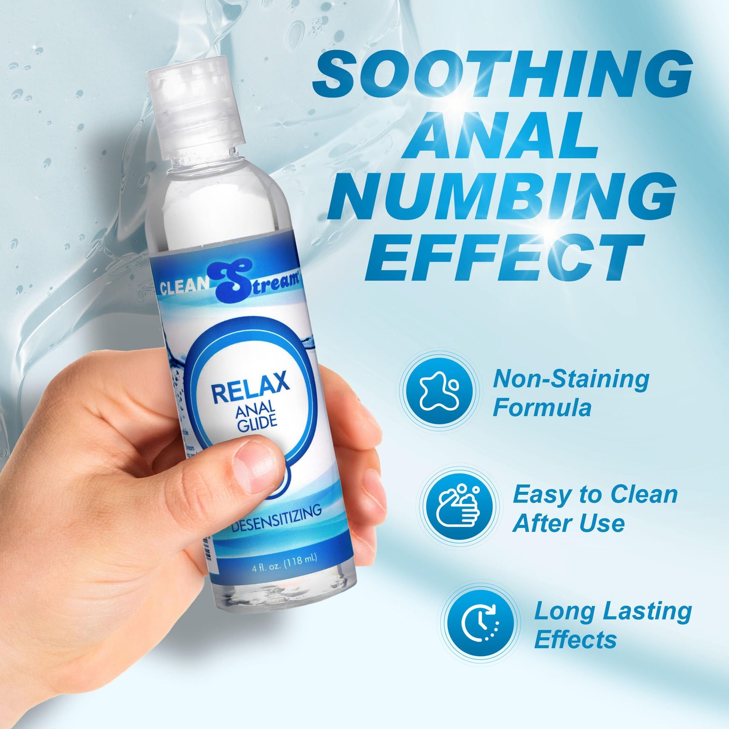 Cleanstream Relax WaterBased Glide | Unscented, FragranceFree Lubricant for Comfort & Smooth Use | Toy Compatible, Easy to Clean | NonSticky Liquid Formula | 4 oz