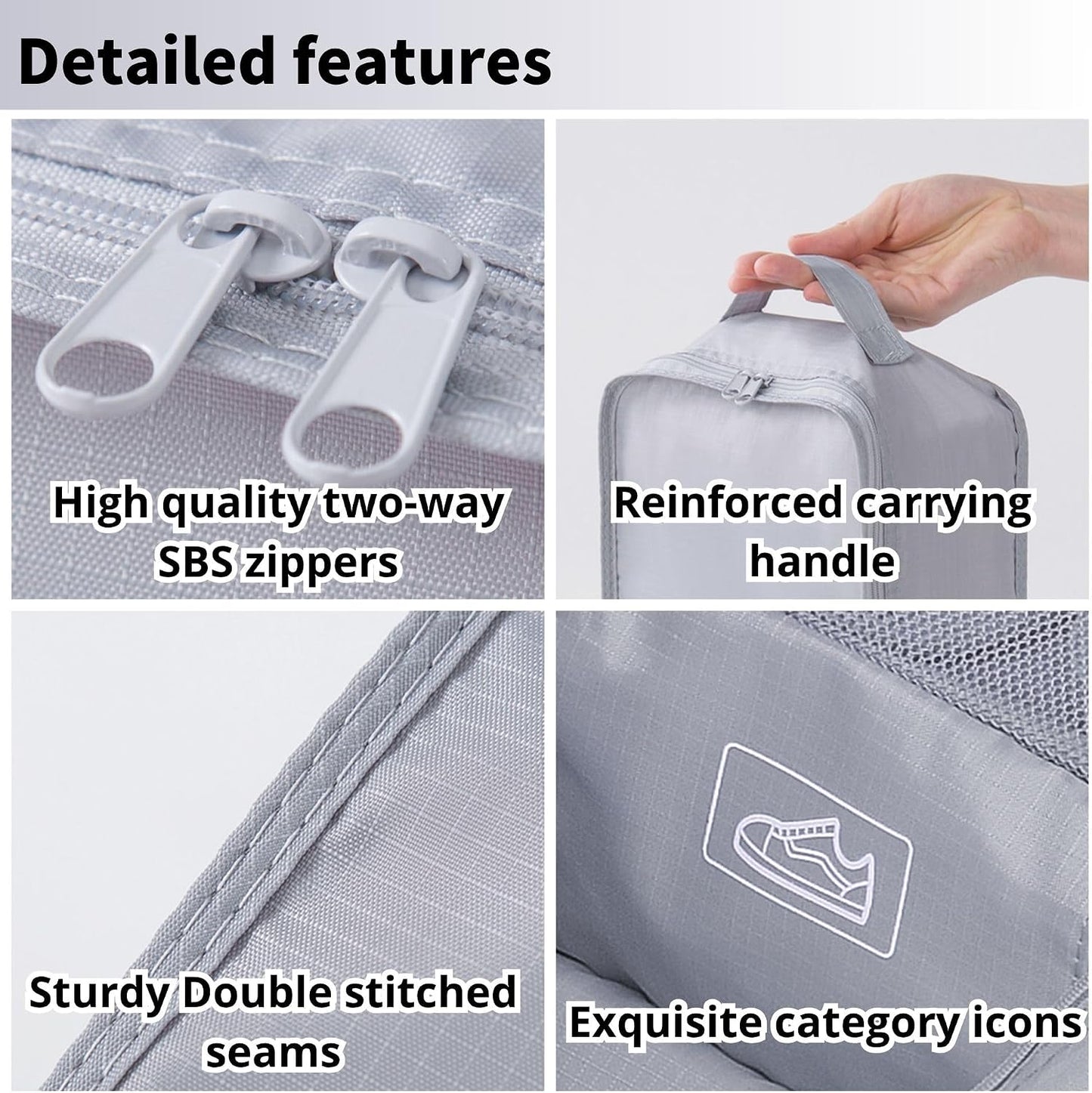 Travel Shoe Bag - Holds 2 Pairs of Shoes | Durable Packing Cubes for Travel (Grey, 2 Pack)