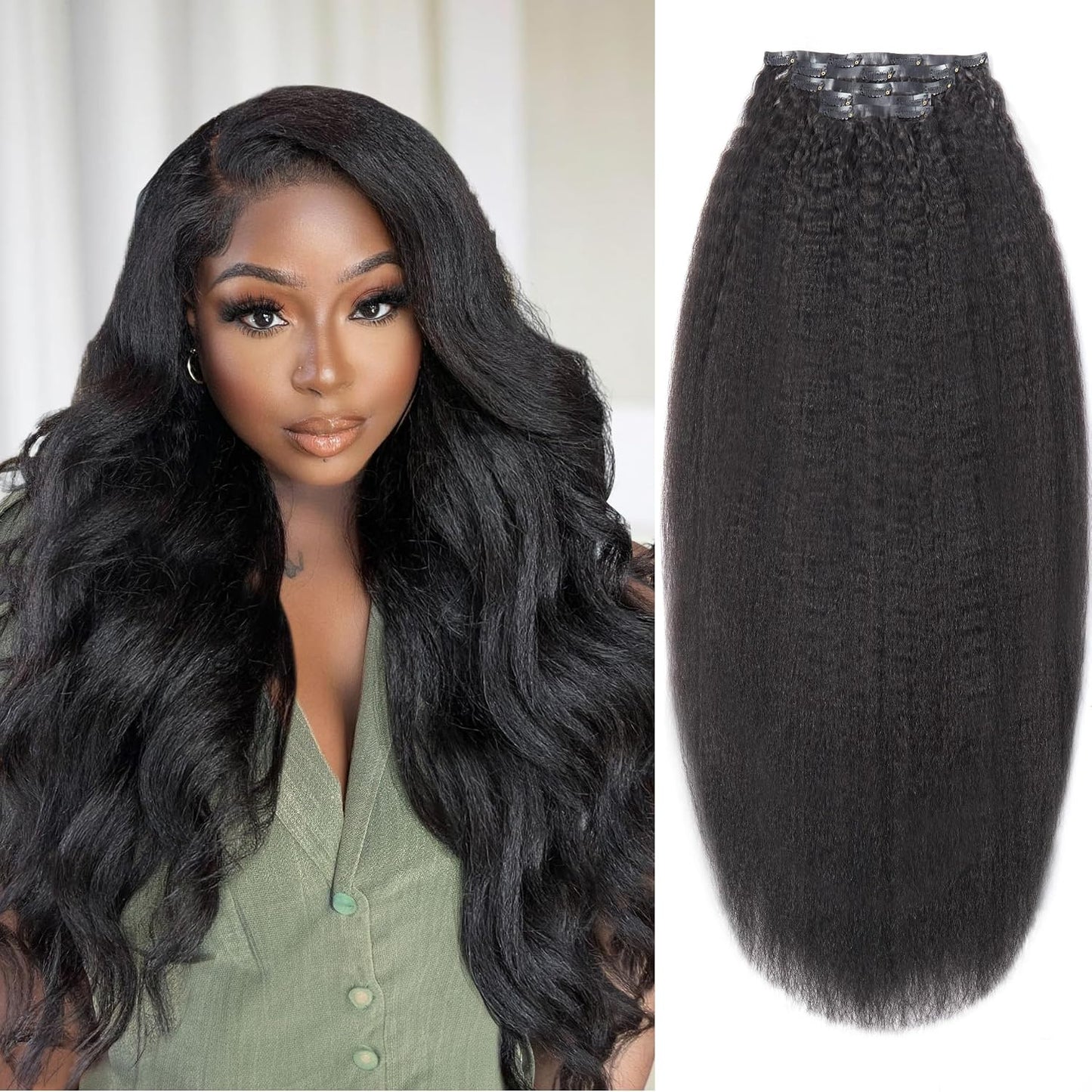 Invisible Messy Curly Clip-In Hair Extensions - Real Human Hair for Women | 14 Inch, 110g, 6 Pcs, Remy Hair