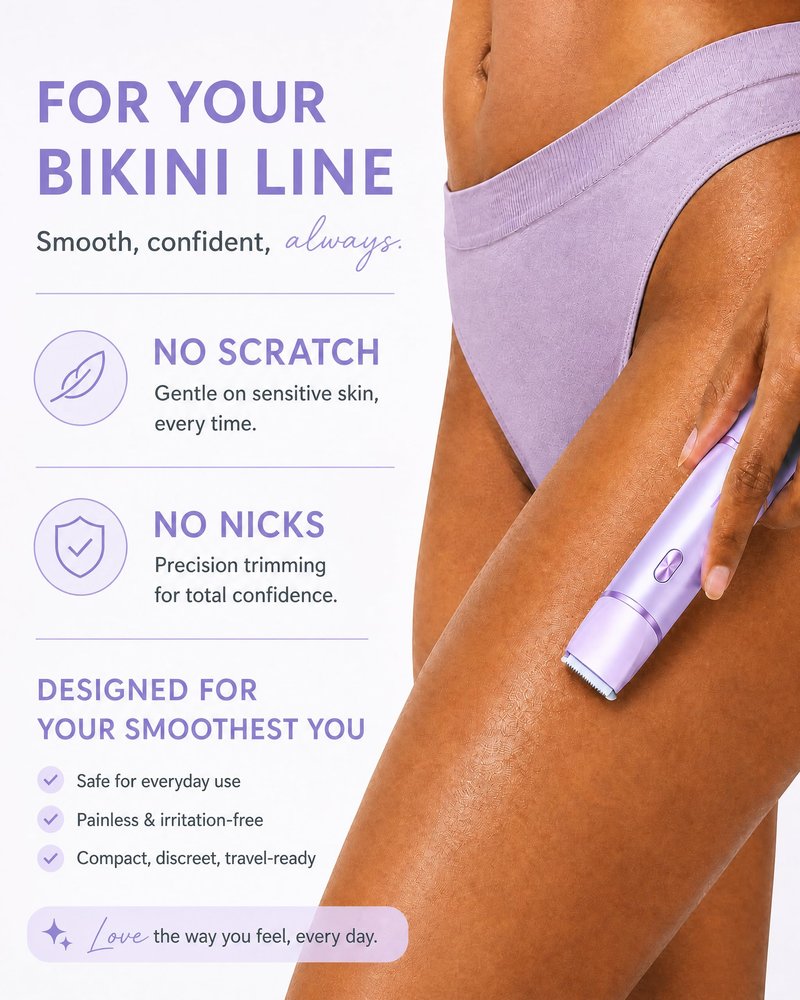 AIOOTISU Painless Bikini Trimmer for Women - 2-in-1 Electric Shaver for Sensitive Skin, No Nick No Cut, Waterproof & Rechargeable, Dual Head Razor for Bikini, Face & Body