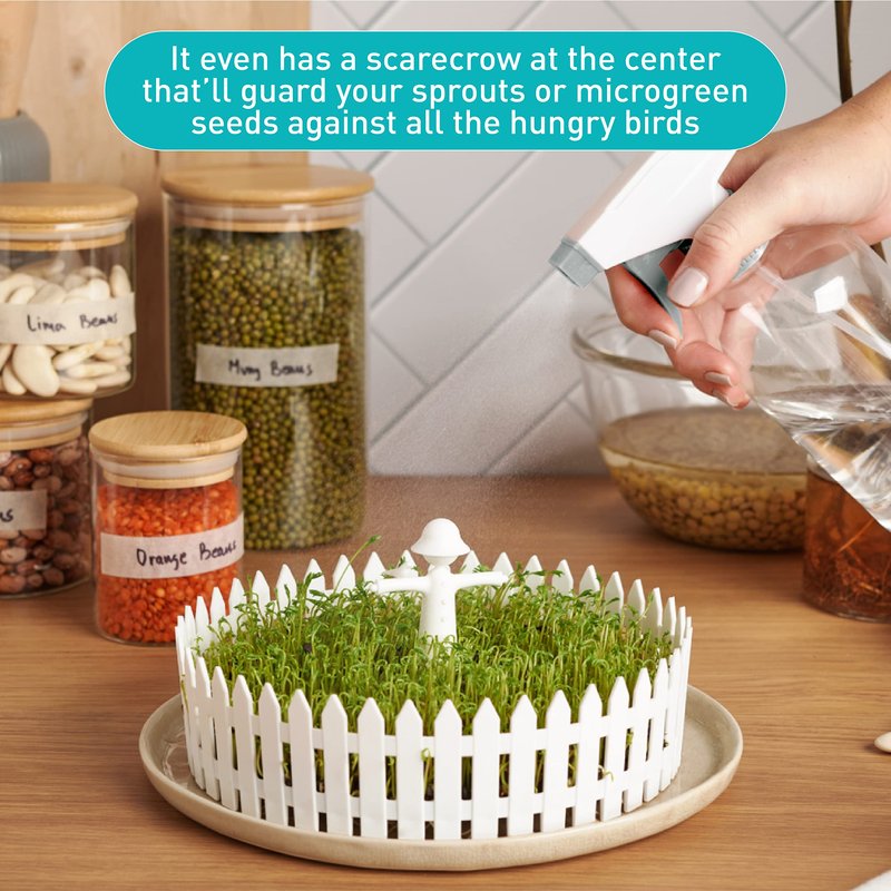 PELEG DESIGN Seed Field Seed Starter for Kitchen Use, Indoor Seedling Tray w/Fence and a Scarecrow, Fits Any Plate, Ideal for Any Sprouting Seeds