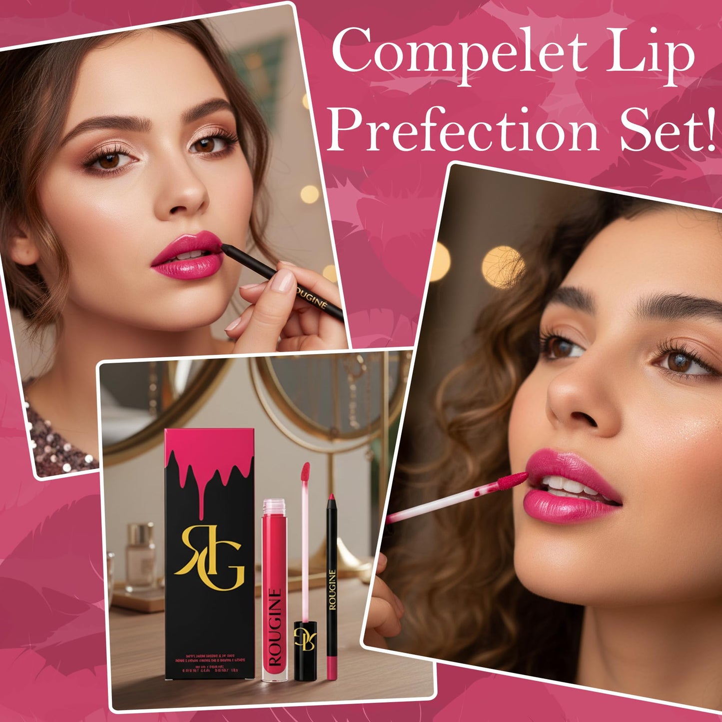 Rougine Matte Lipstick & Lip Liner Set for Women – French Kiss Shade – Long-Lasting Waterproof 2-in-1 Lip Kit – Smudge-Proof Liquid Lipstick with Precision Liner, Enriched with Vitamin E & Shea Butter