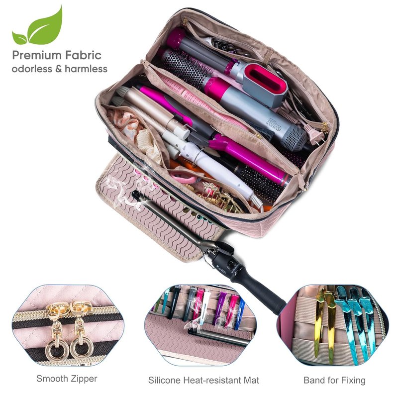 Large Hair Tools Travel Bag - 2-in-1 Organizer with Iron Mat for Hair Dryers, Curling Irons & Makeup | Ideal for Travel Essentials
