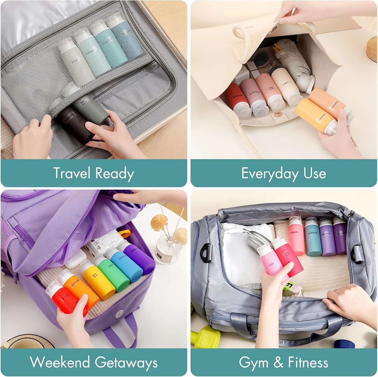 Travel Bottles for Toiletries - TSA Approved 3oz Leakproof Silicone Containers | BPA Free & Refillable for Shampoo and Conditioner