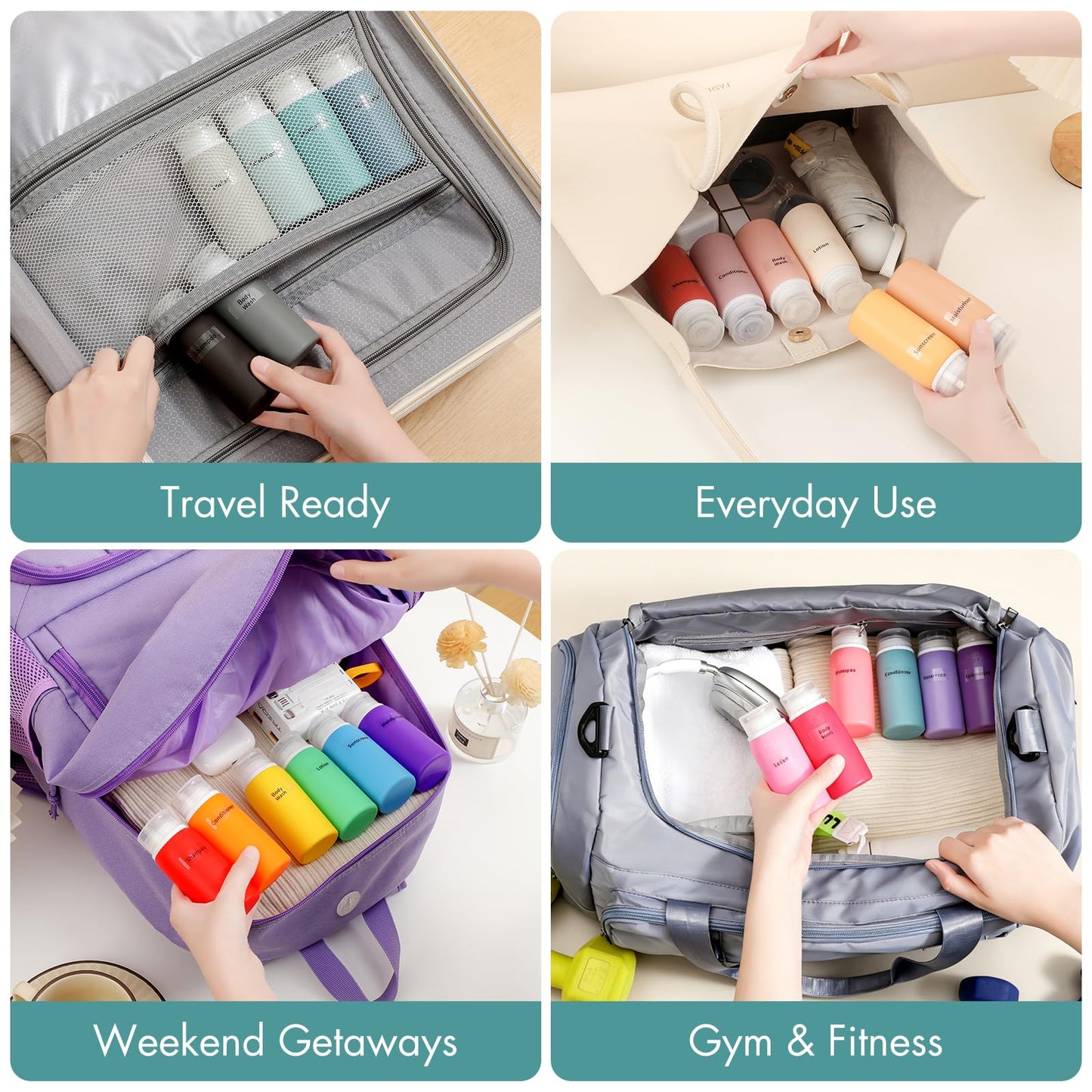 Muslish 6 Pack Travel Bottles for Toiletries - TSA Approved 3oz Leakproof Travel Size Containers, BPA Free Silicone Refillable Squeezable Bottles, Travel Essentials for Shampoo and Conditioner (Gray)