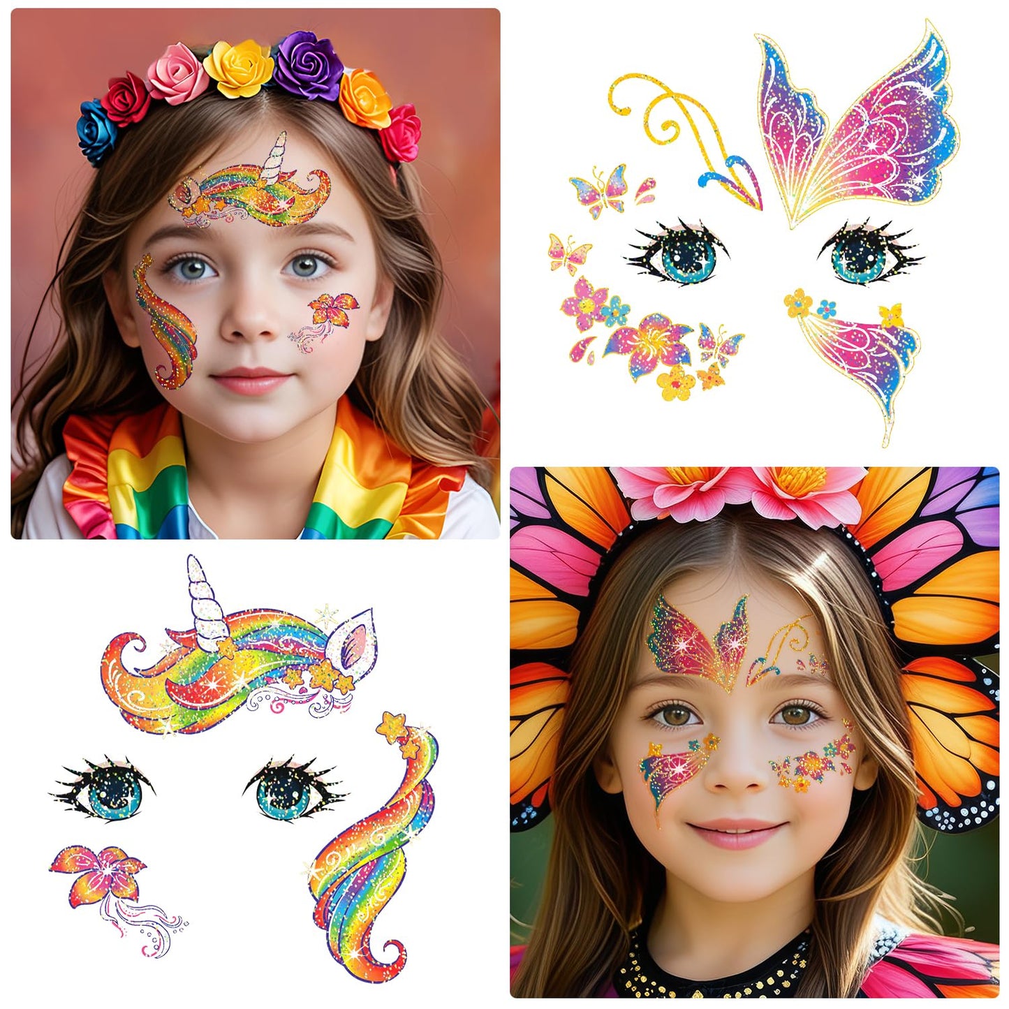 Glitter Face Tattoos for Kids - 24 Sheets of Fun Party & Birthday Designs | Perfect for Goodie Bags & Prizes