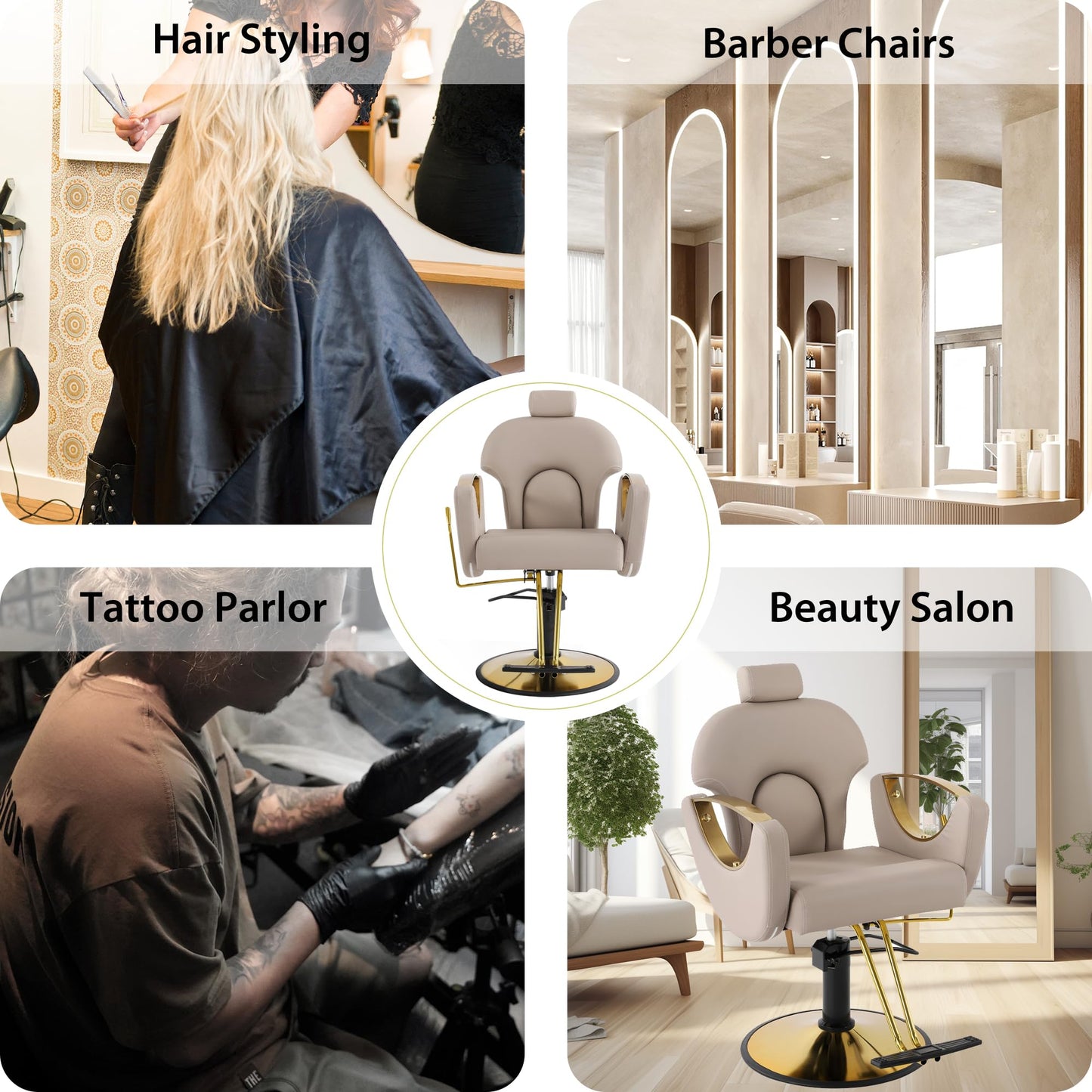 KIGOTY Salon Barber Chair, Reclining Barber Chair, Styling Chair, Height Adjustable Hair Salon Chairs for Hair Stylist, 360 Swivel Braiding Hairdresser Chair for Barbershop, Spa Equipment (1, Grey)